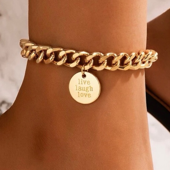 Live Love Laugh Medallion Chain Link Ankle Bracelet - Picture 2 of 7